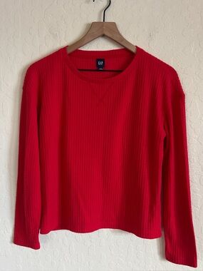 Gap Brushed Waffle Thermal Long Sleeve Crewneck Top T-Shirt XS Pure Red Classic